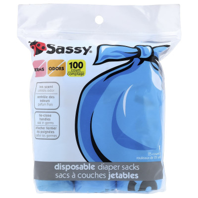 Sassy, Disposable Diaper Sacks, 100 Sacks, 4 - 25 Count Rolls