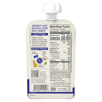 Serenity Kids, Dairy-Free Smoothie + Collagen, Berry Butternut, All Ages 6+ Months, 3.5 oz (99 g)