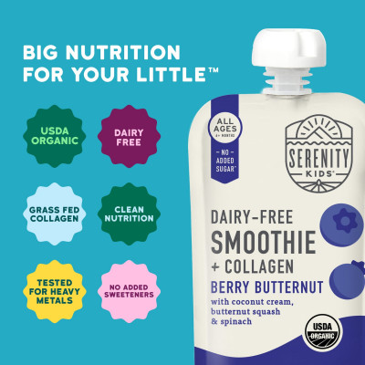 Serenity Kids, Dairy-Free Smoothie + Collagen, Berry Butternut, All Ages 6+ Months, 3.5 oz (99 g)