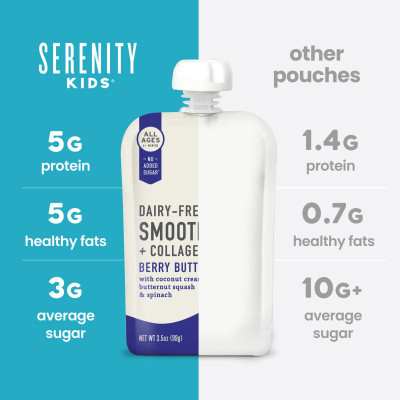 Serenity Kids, Dairy-Free Smoothie + Collagen, Berry Butternut, All Ages 6+ Months, 3.5 oz (99 g)