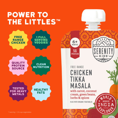 Serenity Kids, Free Range Chicken Tikka Masala with Carrot, Coconut Cream, Green Beans, Herbs & Spices, 6+ Months, 3.5 oz (99 g)