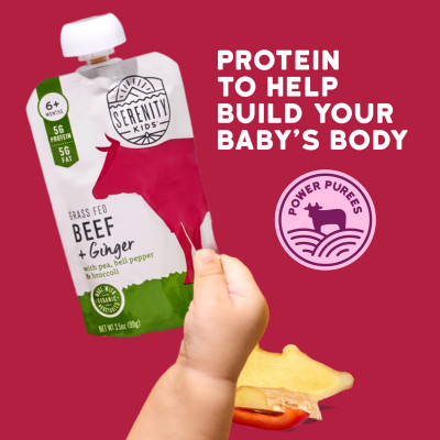 Serenity Kids, Grass Fed Beef + Ginger with Pea, Bell Pepper & Broccoli, 6+ Months, 3.5 oz (99 g)