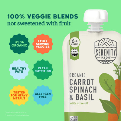 Serenity Kids, Organic Carrot, Spinach & Basil with Olive Oil, 6+ Months, 3.5 oz (99 g)