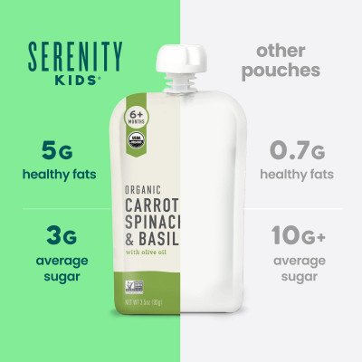 Serenity Kids, Organic Carrot, Spinach & Basil with Olive Oil, 6+ Months, 3.5 oz (99 g)