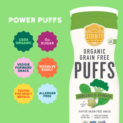 Serenity Kids, Organic Grain Free Puffs, Broccoli & Spinach, 1.5 oz (42 g)