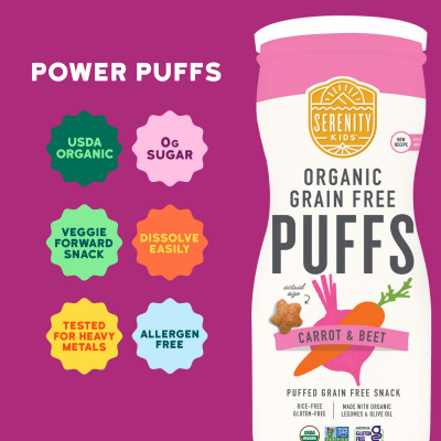 Serenity Kids, Organic Grain Free Puffs, Carrot & Beet, 1.5 oz (42 g)