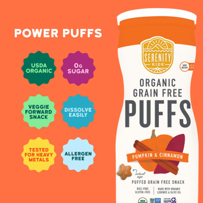 Serenity Kids, Organic Grain Free Puffs, Pumpkin & Cinnamon, 1.5 oz (42 g)