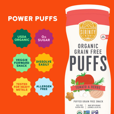 Serenity Kids, Organic Grain Free Puffs, Tomato & Herbs, 1.5 oz (42 g)
