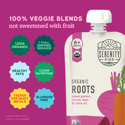 Serenity Kids, Organic Roots, Sweet Potato, Carrot, Beet & Olive Oil, 6+ Months, 3.5 oz (99 g)