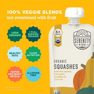 Serenity Kids, Organic Squashes, Kabocha Squash, Butternut, Pumpkin & Olive Oil, 6+ Months, 3.5 oz (99 g)