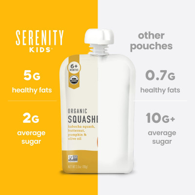 Serenity Kids, Organic Squashes, Kabocha Squash, Butternut, Pumpkin & Olive Oil, 6+ Months, 3.5 oz (99 g)
