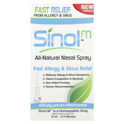 Sinol, SinolM™, All-Natural Nasal Spray, Fast Allergy & Sinus Relief, 15 ml