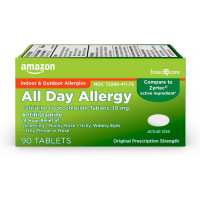 Amazon Basic Care All Day Allergy, Cetirizine Hydrochloride Tablets, 10 mg, Antihistamine, 90 Count