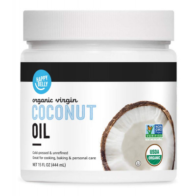 Amazon Brand - Happy Belly Organic Unrefined Virgin Coconut oils, 15 Fl Oz (Pack of 1)