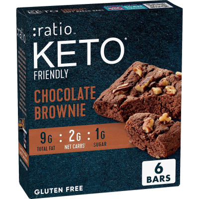 :ratio KETO Friendly Soft Baked Bars, Chocolate Brownie, Keto Snacks, 6 ct