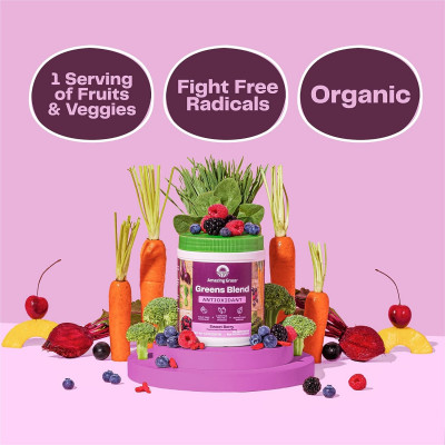 Amazing Grass Greens Blend Antioxidant: Super Greens Powder Smoothie Mix with Organic Spirulina, Beet Root Powder, Elderberry, Bilberry, Prebioitics & Probiotics, Sweet Berry, 30 Servings