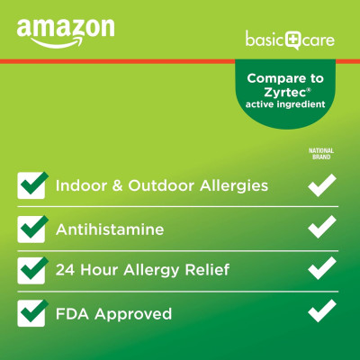 Amazon Basic Care All Day Allergy, Cetirizine Hydrochloride Tablets, 10 mg, Antihistamine, 90 Count