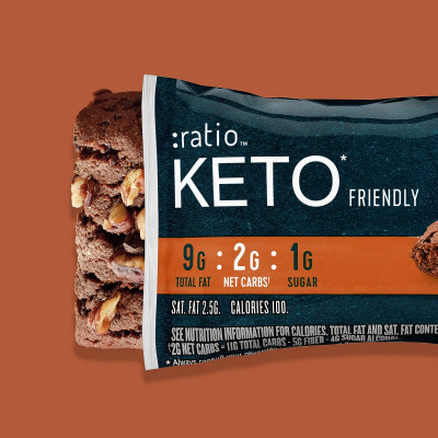 :ratio KETO Friendly Soft Baked Bars, Chocolate Brownie, Keto Snacks, 6 ct
