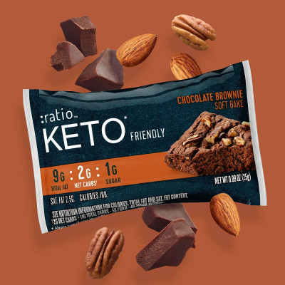 :ratio KETO Friendly Soft Baked Bars, Chocolate Brownie, Keto Snacks, 6 ct