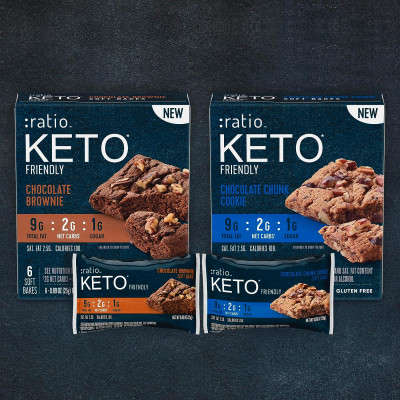 :ratio KETO Friendly Soft Baked Bars, Chocolate Brownie, Keto Snacks, 6 ct