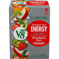 V8 +Energy SPARKLING ENERGY Strawberry Kiwi Energy Drink, Made with Real Vegetable and Fruit Juices, 11.5 FL OZ Can (Pack of 4)