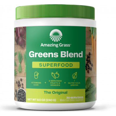 Amazing Grass Greens Blend Superfood: Super Greens Powder Smoothie Mix for Boost Energy ,with Organic Spirulina, Chlorella, Beet Root Powder, Digestive Enzymes & Probiotics, Original, 30 Servings