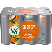 V8 +ENERGY Orange Pineapple Energy Drink, Made with Real Vegetable and Fruit Juices, 8 FL OZ Can (12 Pack)