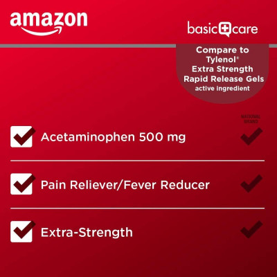 Amazon Basic Care Rapid Release Acetaminophen Caplets 500 mg, Extra Strength Pain Reliever and Fever Reducer, 400 Count