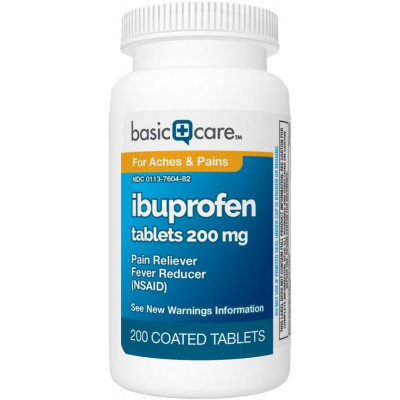 Amazon Basic Care Ibuprofen Tablets, Fever Reducer and Pain Relief from Body Aches, Headache, Arthritis and More, Brown, 200 Count