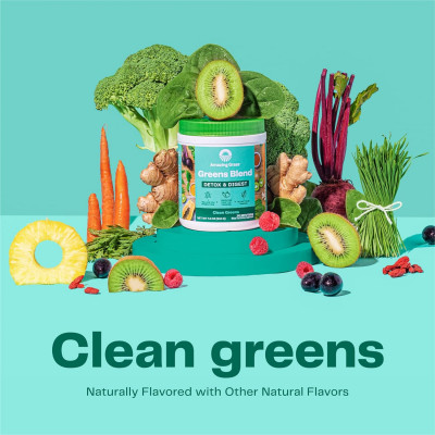 Amazing Grass Greens Blend Detox & Digest: Smoothie Mix, Cleanse with Super Greens Powder, Digestive Enzymes & Probiotics, Clean Green, 30 Servings (Packaging May Vary)