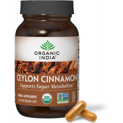 ORGANIC INDIA Ceylon Cinnamon Supplement - Organic Ceylon Cinnamon Capsules, Cinnamon Pills Herbal Supplement, Support Digestion, Source of Antioxidants, USDA Organic, Vegan, Gluten-Free - 60 Capsules