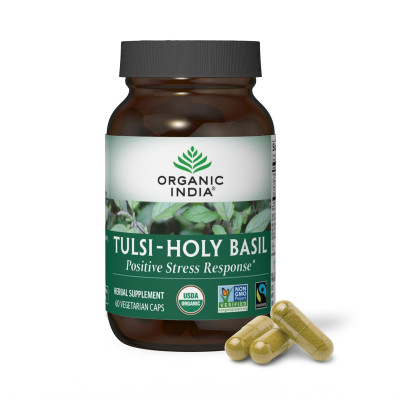 ORGANIC INDIA Tulsi Holy Basil Capsules - Holy Basil Extract - Holy Basil Leaf Supplement, Herbal Supplement, Immune Support, Stress Relief, Vegan, Gluten-Free, Kosher, Organic, Non-GMO - 60 Capsules