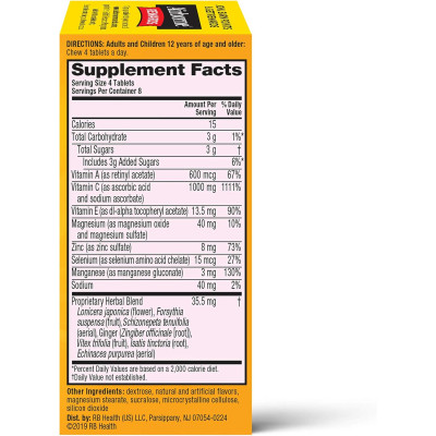 Airborne 1000mg Vitamin C Chewable Tablets with Zinc, Immune Support Supplement with Powerful Antioxidants Vitamins A C & E - 32 Chewable Tablets, Citrus Flavor