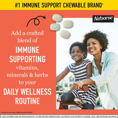 Airborne 1000mg Vitamin C Chewable Tablets with Zinc, Immune Support Supplement with Powerful Antioxidants Vitamins A C & E - 32 Chewable Tablets, Citrus Flavor