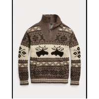 Moose-Intarsia Quarter-Zip Sweater