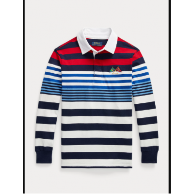 Nautical-Flag Striped Cotton Rugby Shirt