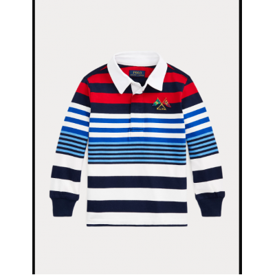 Nautical-Flag Striped Cotton Rugby Shirt