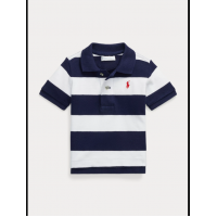 Striped Cotton Mesh Polo Shirt