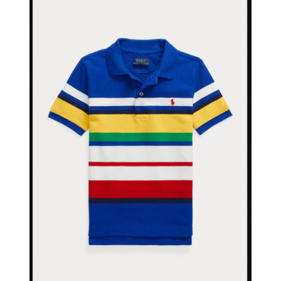 Striped Cotton Mesh Polo Shirt