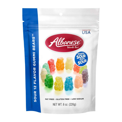 Albanese World's Best Sour 12 Flavor Gummi Bears, 8 Ounce Bag