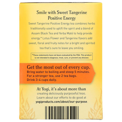 Yogi Sweet Tangerine Positive Energy, 16 Tea Bags, Packaging May Vary (Pack of 1)