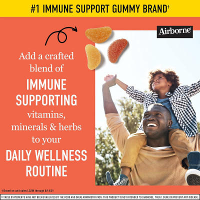 Airborne 750mg Vitamin C Gummies For Adults, Immune Support Supplement with Powerful Antioxidants Vitamins C & E - 42 Gummies, Zesty Orange Flavor
