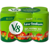V8 Low Sodium Original 100% Vegetable Juice, 5.5 fl oz Can (Pack of 6)