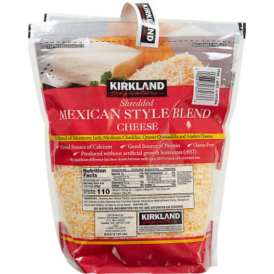 Kirkland Signature Mexican Style Four Cheese Blend, Shredded, 2.5 lbs, 2 ct