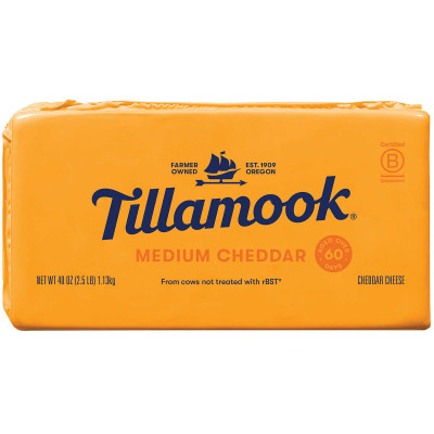Tillamook Medium Cheddar Cheese, 2.5 lbs