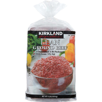 Kirkland Signature Lean Ground Beef, 91% Lean, 1 lb Chub, 5 ct