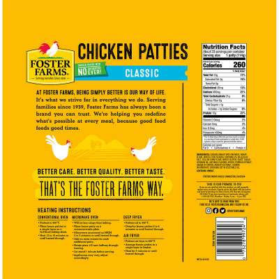 Foster Farms Breaded Chicken Patties, Classic, 1/4 lb, 20 ct