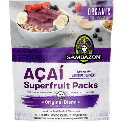 Sambazon Organic Acai Superfruit Smoothie Pack, Original Blend, 3.53 oz, 12 ct