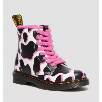 JUNIOR 1460 COW PRINT PATENT LEATHER LACE UP BOOTS