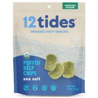 12 Tides Organic Puffed Kelp Chips - Plant Based, non-GMO, Gluten Free, No Added Sugar, Ocean-Friendly Snacks (Sea Salt)
